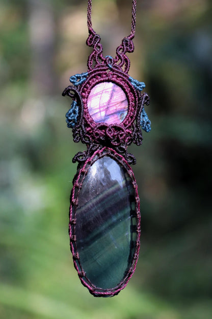 ASTRAL REALMS cosmic FLUORITE and purple spectrolite necklace