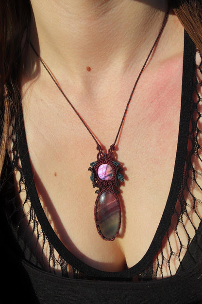ASTRAL REALMS cosmic FLUORITE and purple spectrolite necklace