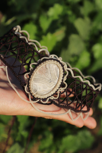 Collier ras-du-cou en agate de style victorien