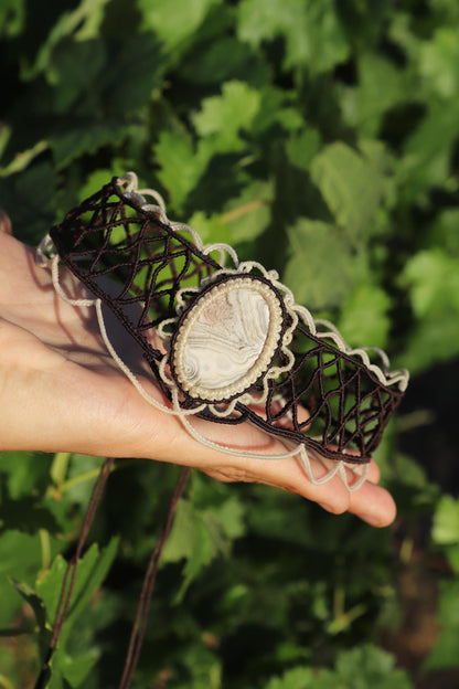 Collier ras-du-cou en agate de style victorien