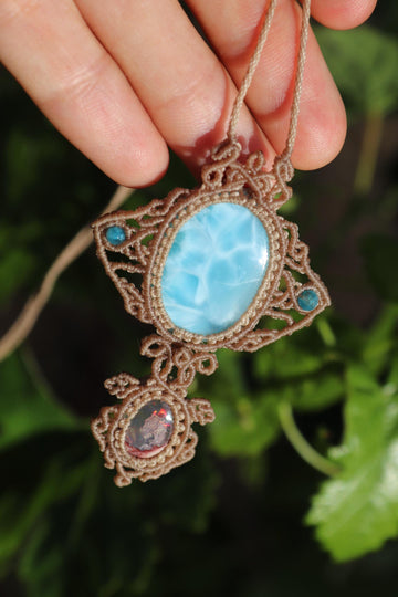 LARIMAR & OPAL pendant, Manta Ray and Turtle