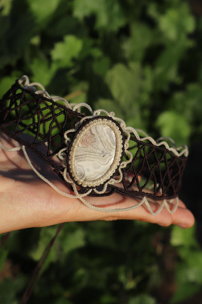 Collier ras-du-cou en agate de style victorien
