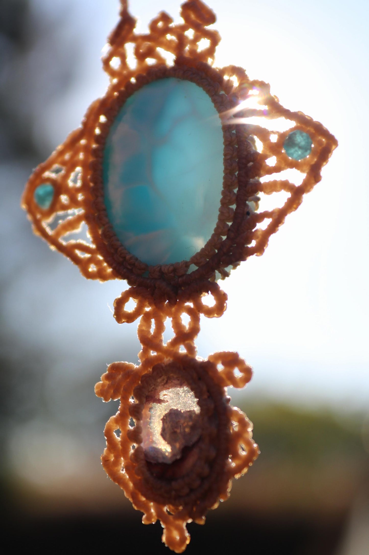 Pendentif LARIMAR & OPAL, Raie Manta et Tortue