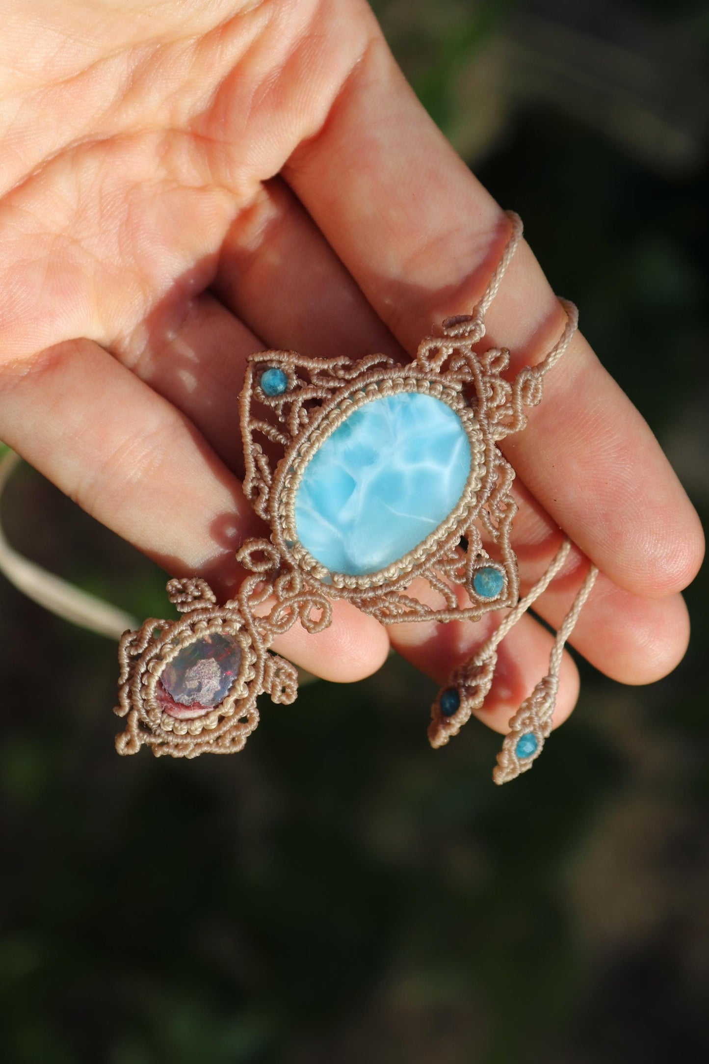 Pendentif LARIMAR & OPAL, Raie Manta et Tortue