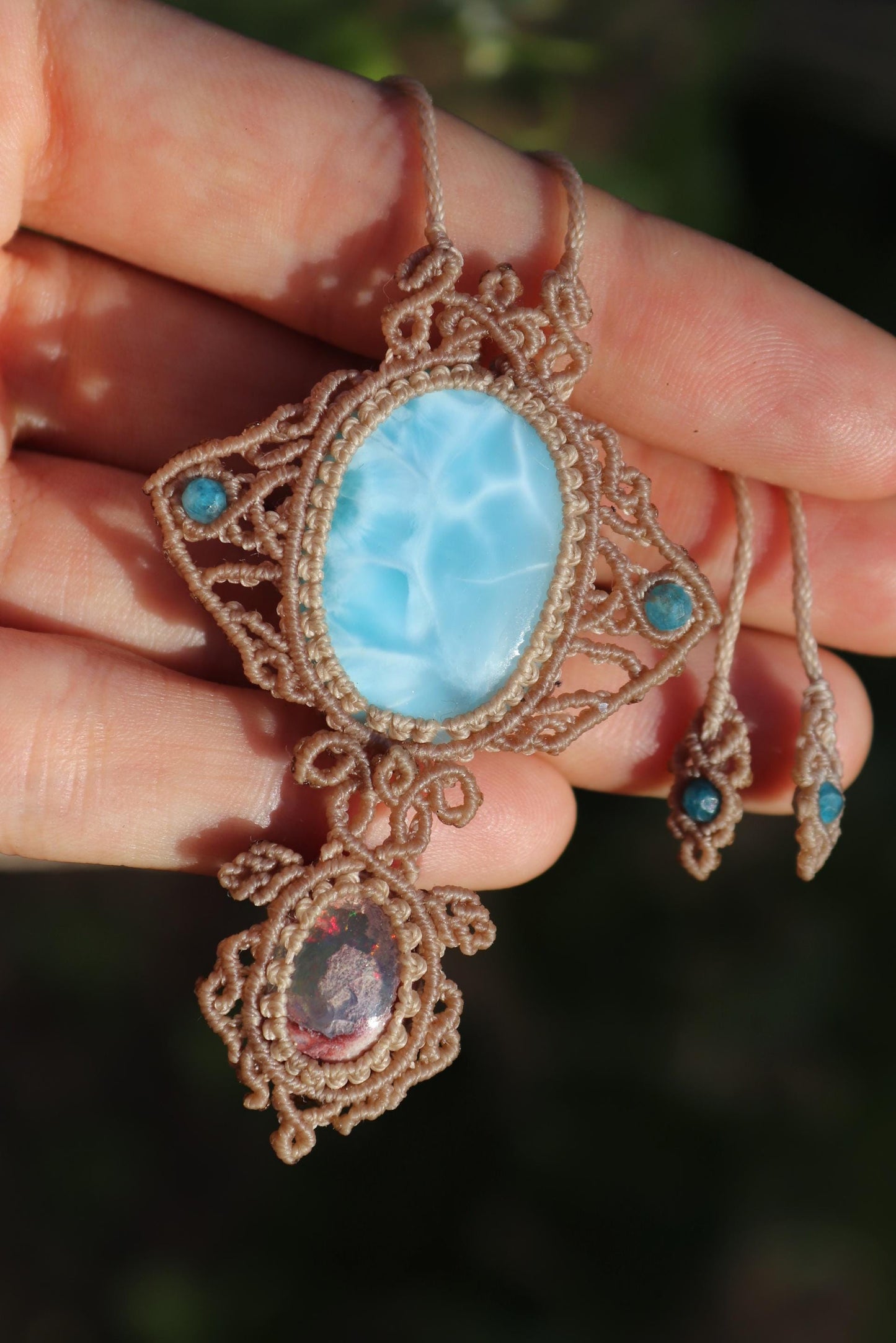 Pendentif LARIMAR & OPAL, Raie Manta et Tortue