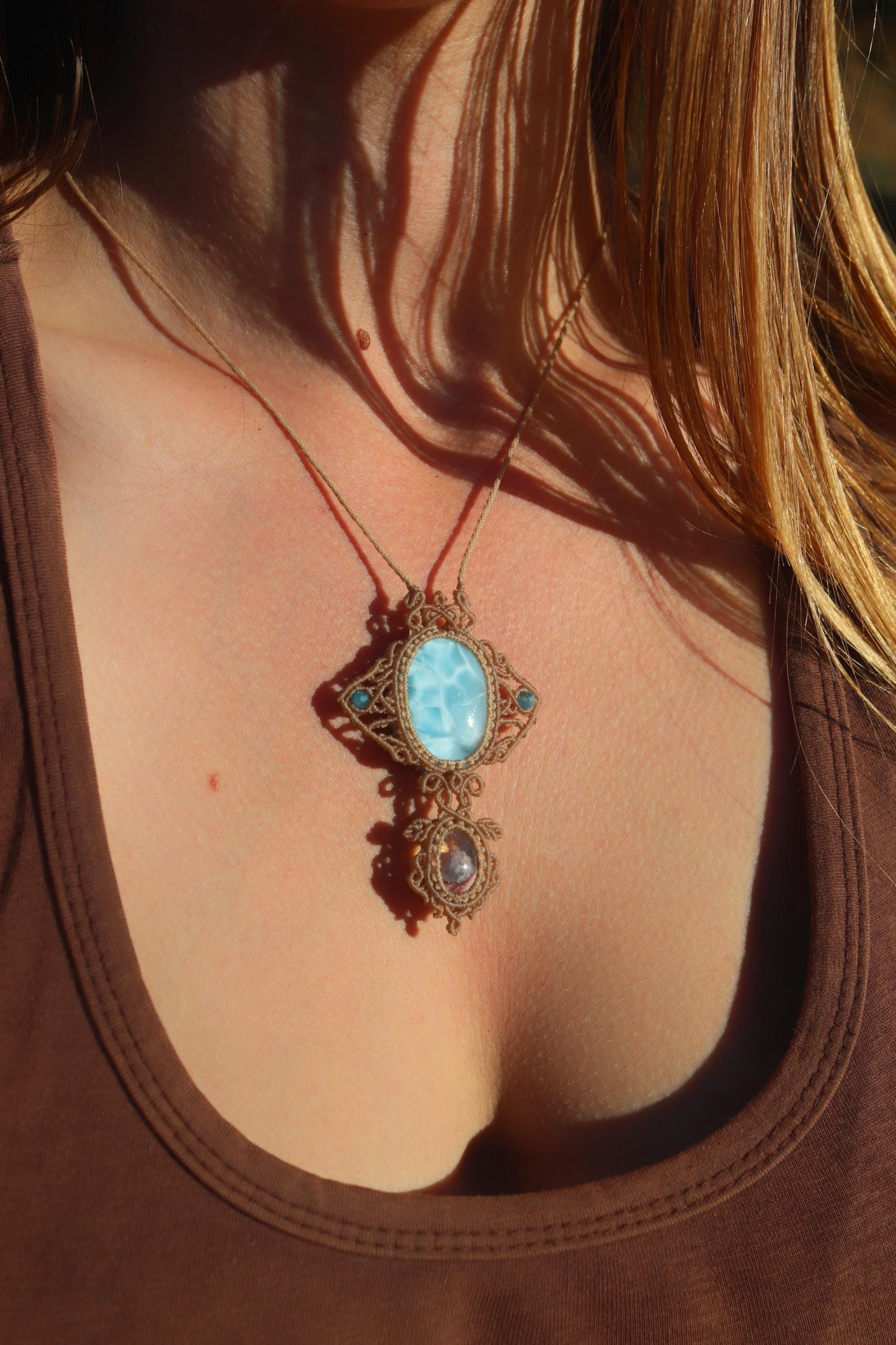 Pendentif LARIMAR & OPAL, Raie Manta et Tortue