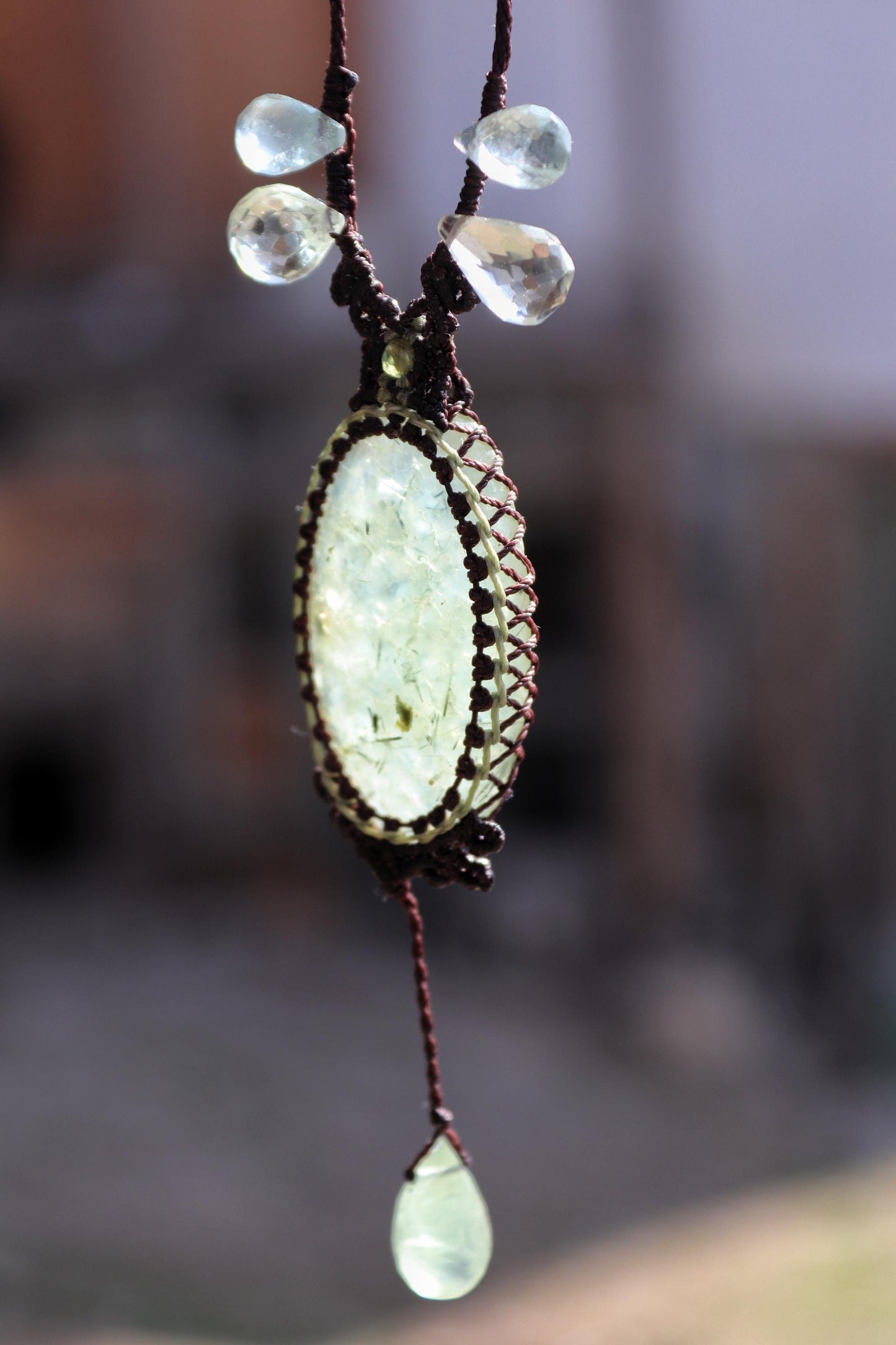 Pendentif PREHNITE avec Aigue-marine, Améthyste verte et péridot