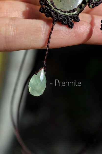 Pendentif PREHNITE avec Aigue-marine, Améthyste verte et péridot