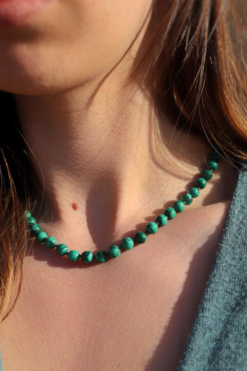 Knotted Malachite Beaded Necklace