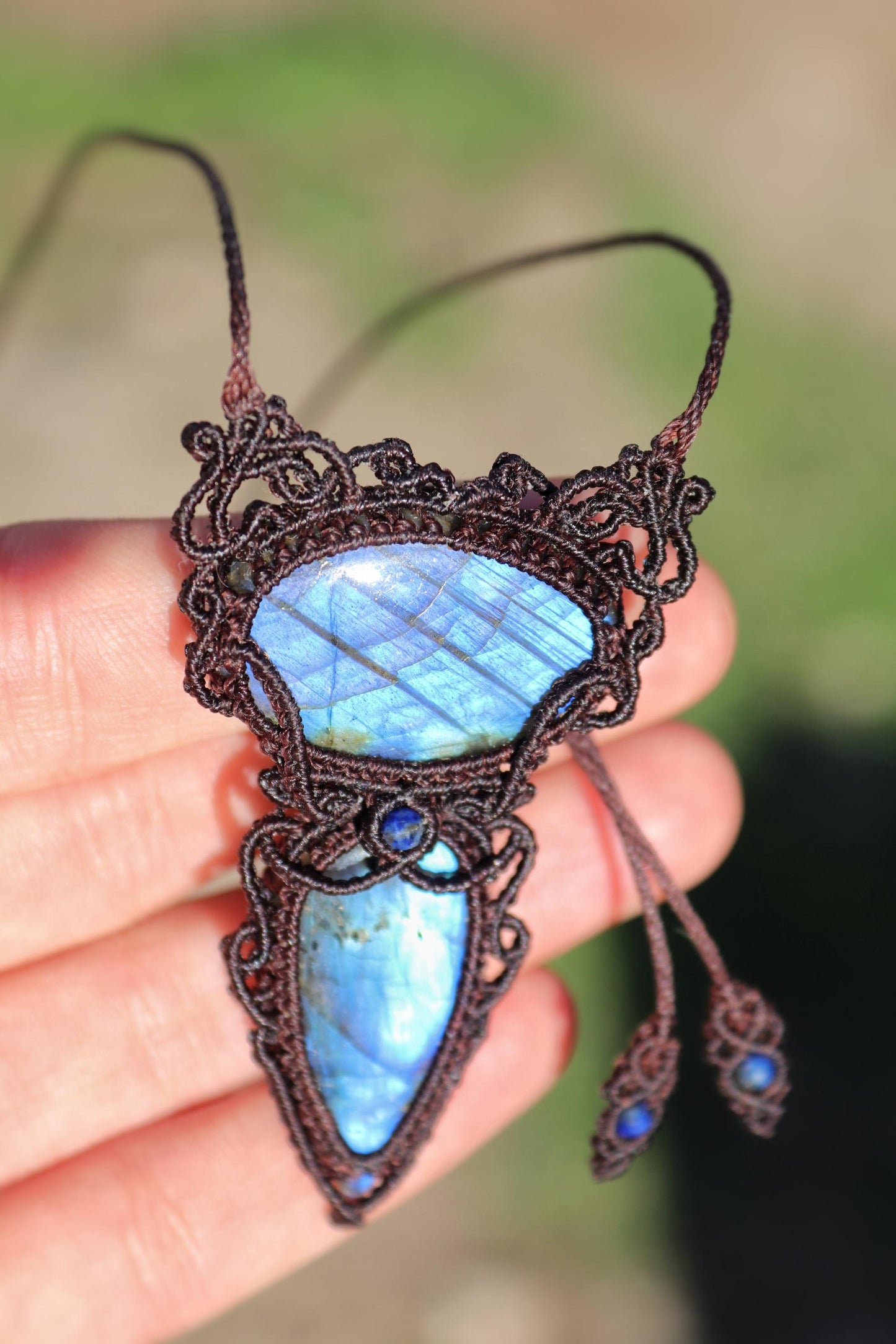 Pendentif double LABRADORITE bleu profond