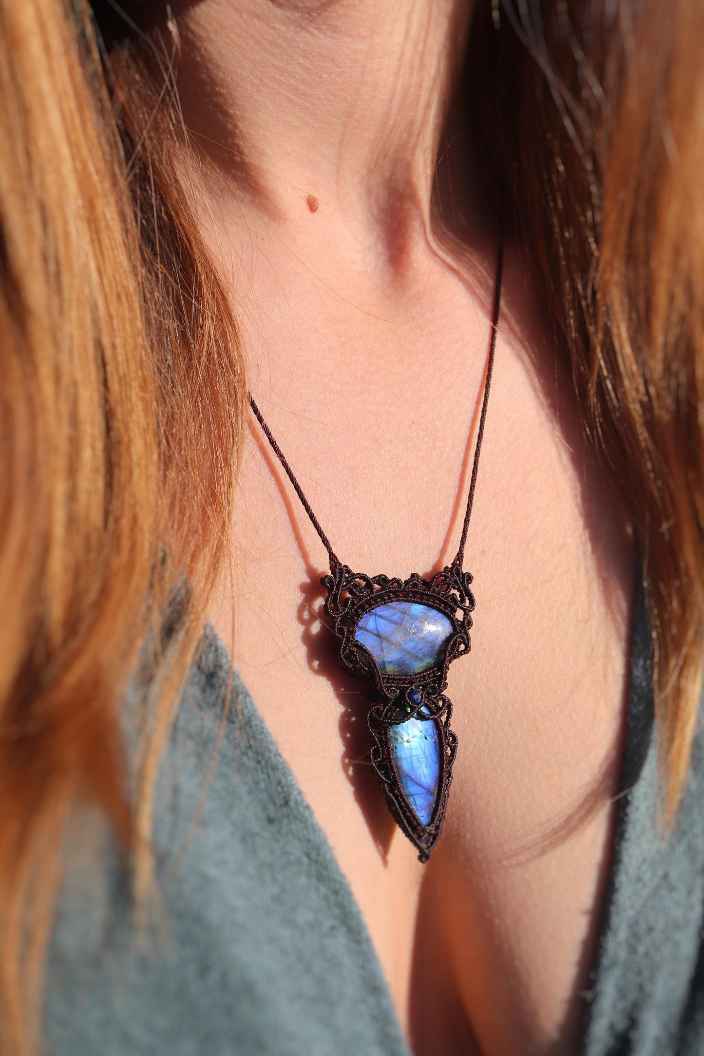 Pendentif double LABRADORITE bleu profond