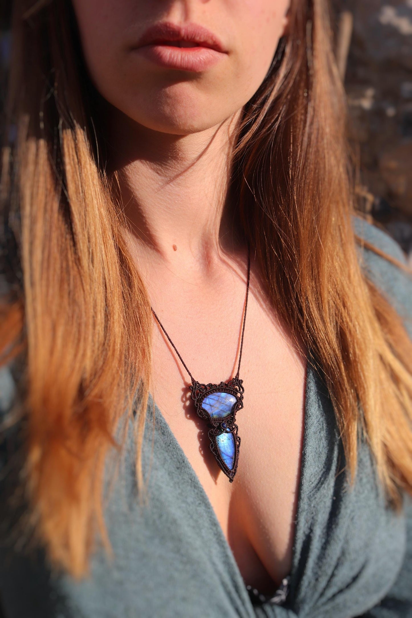 Pendentif double LABRADORITE bleu profond