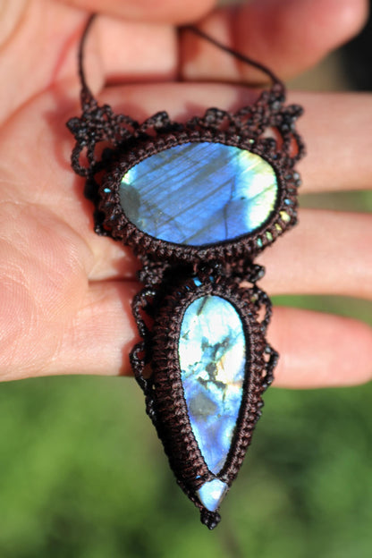 Pendentif double LABRADORITE bleu profond