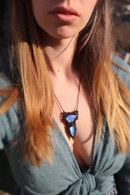 Pendentif double LABRADORITE bleu profond