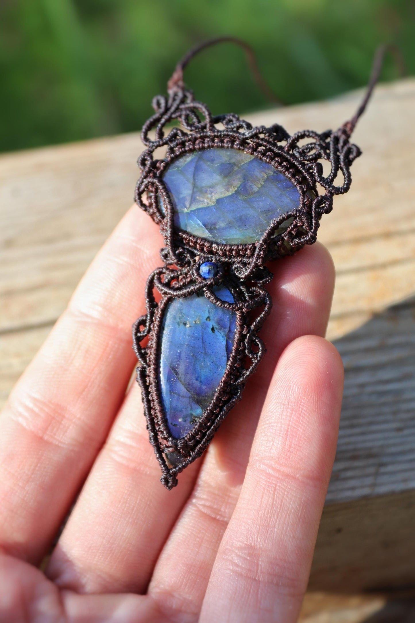 Pendentif double LABRADORITE bleu profond