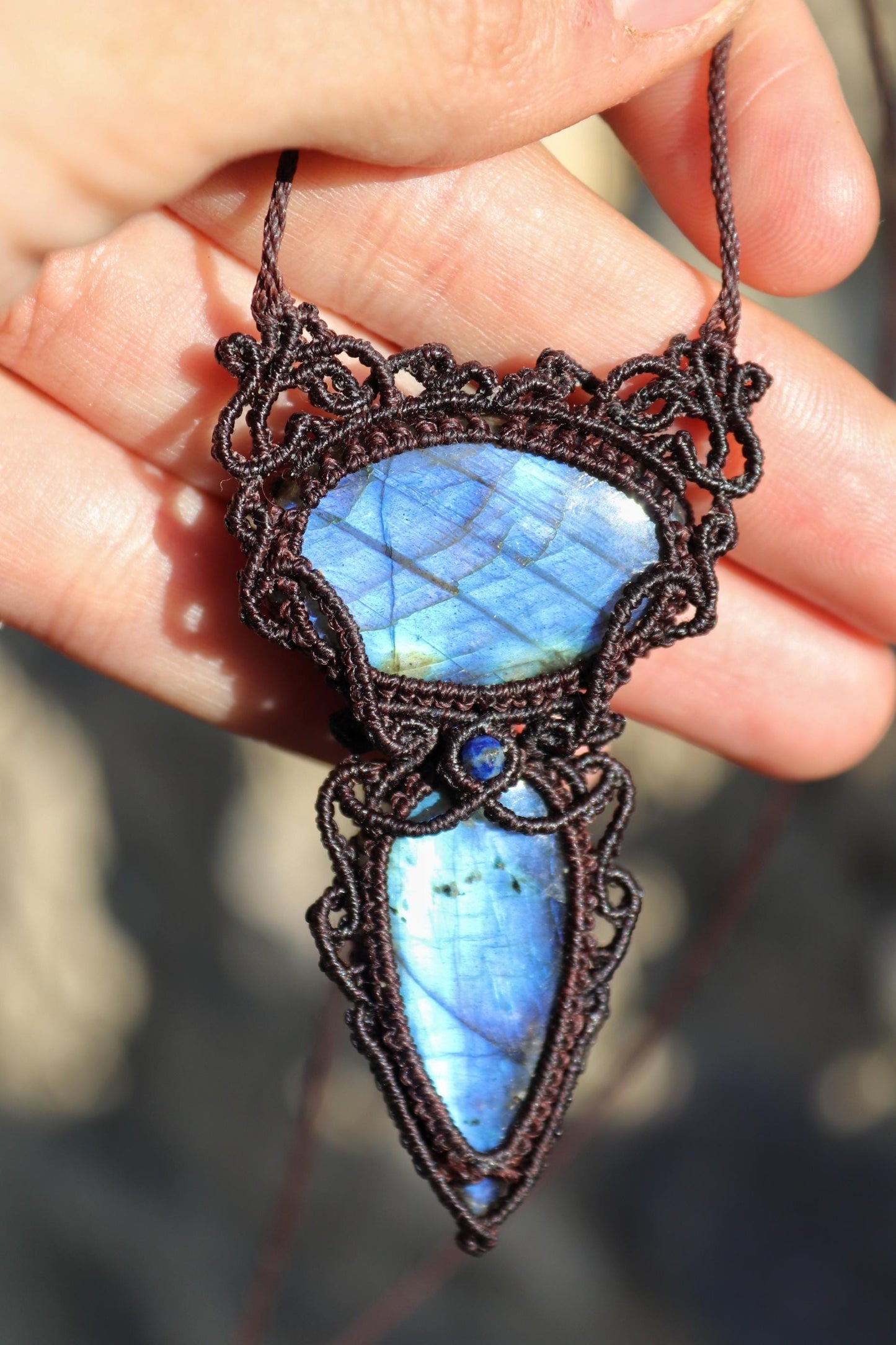 Pendentif double LABRADORITE bleu profond