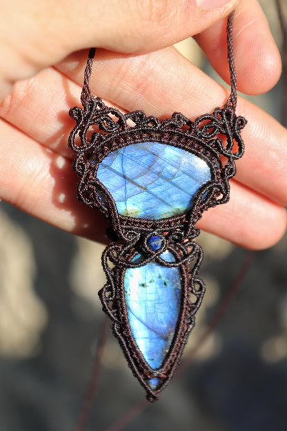 Pendentif double LABRADORITE bleu profond