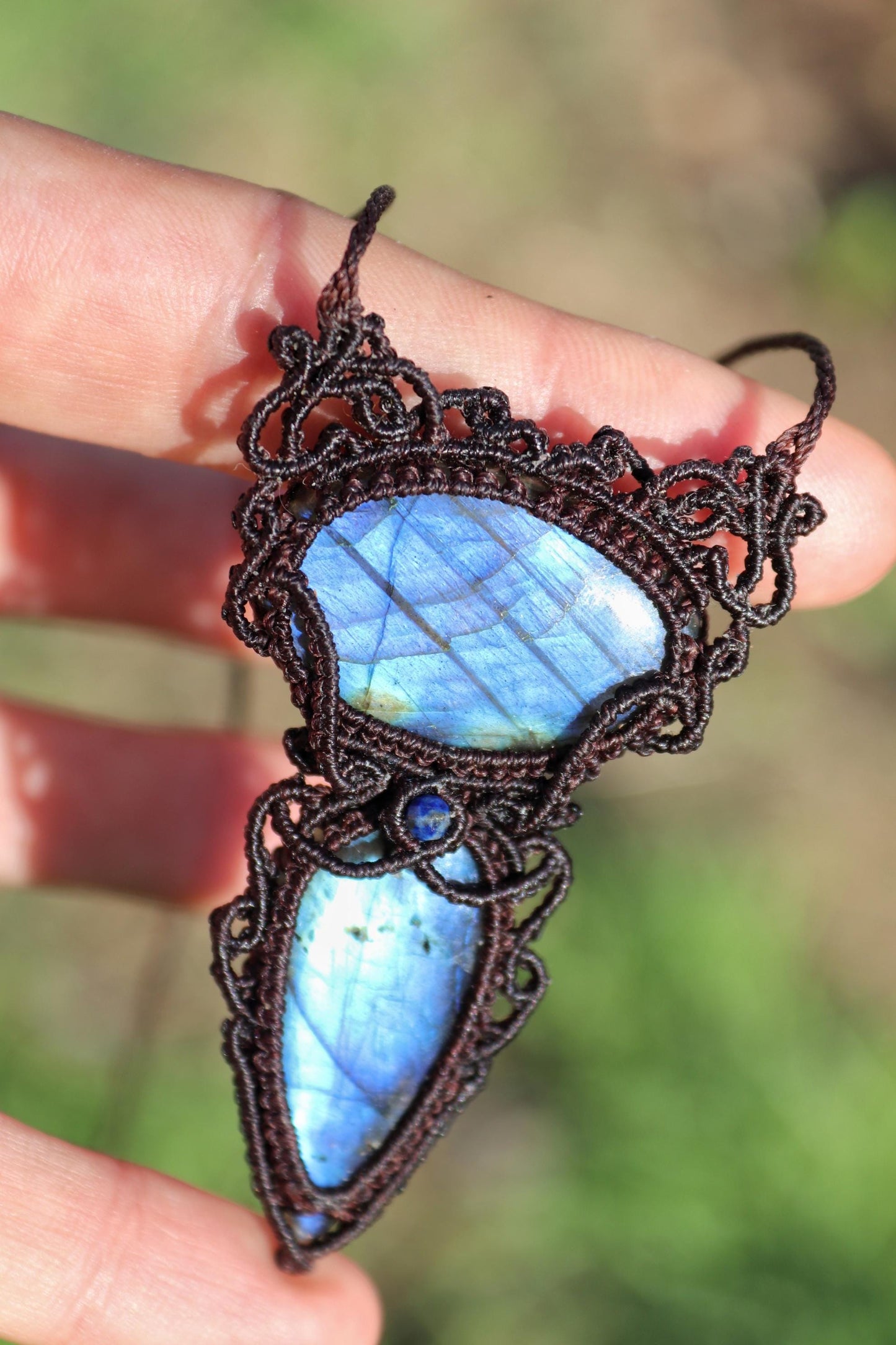 Pendentif double LABRADORITE bleu profond