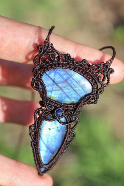 Pendentif double LABRADORITE bleu profond
