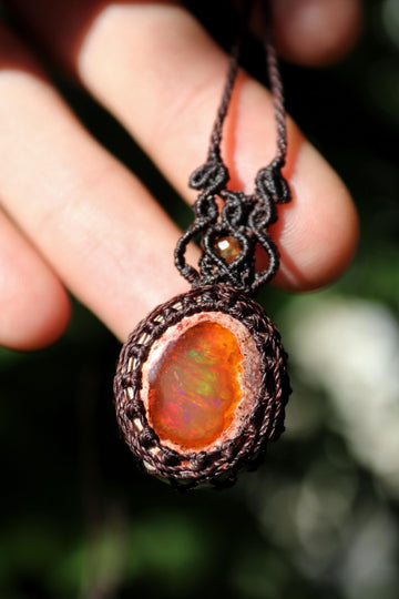 Mexican OPAL matrix cave pendant with carnelian beads
