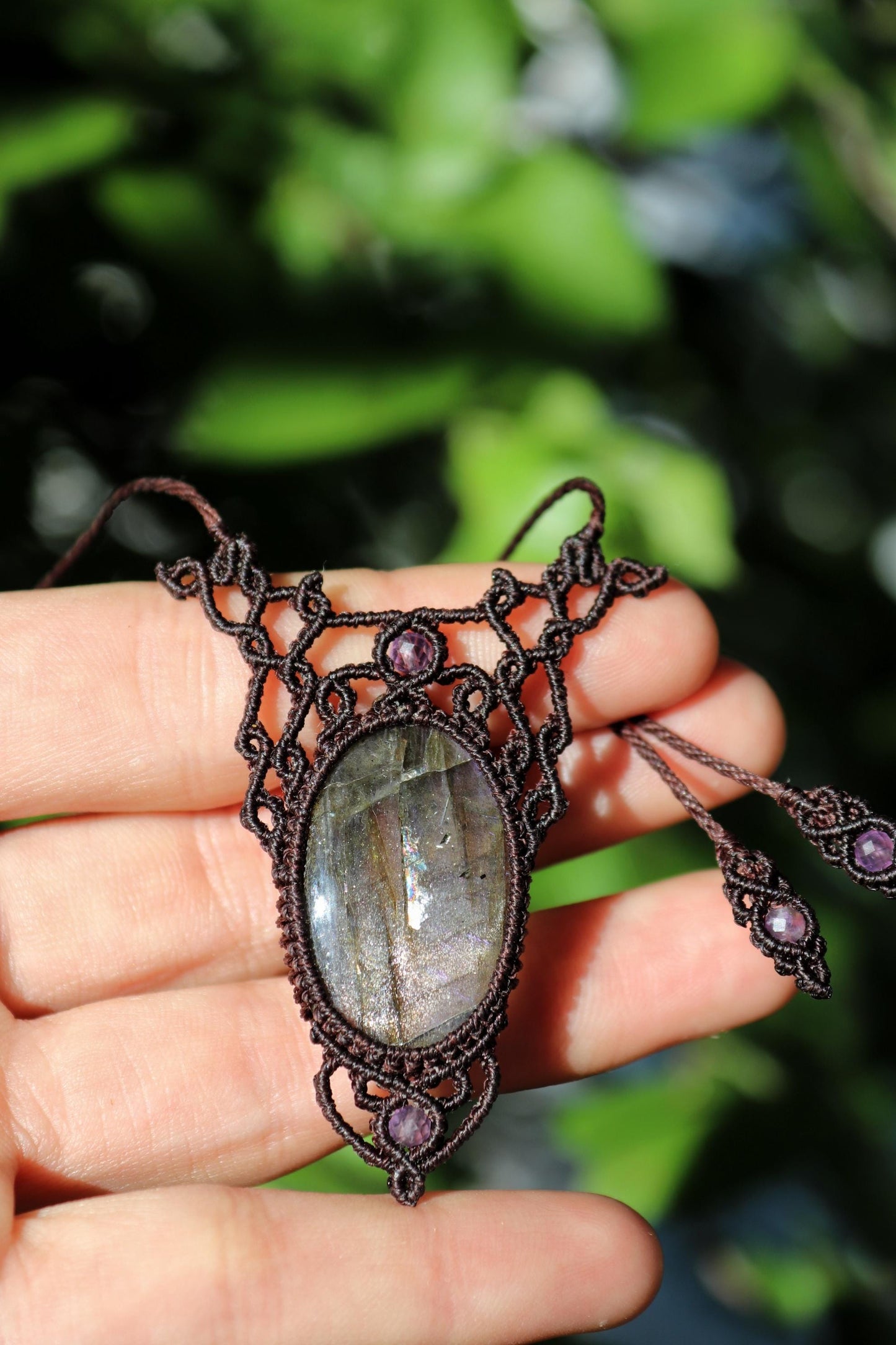 Pendentif en LABRADORITE violette avec perles d'améthyste