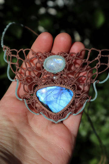 Rainbow MOONSTONE and neon blue LABRADORITE choker