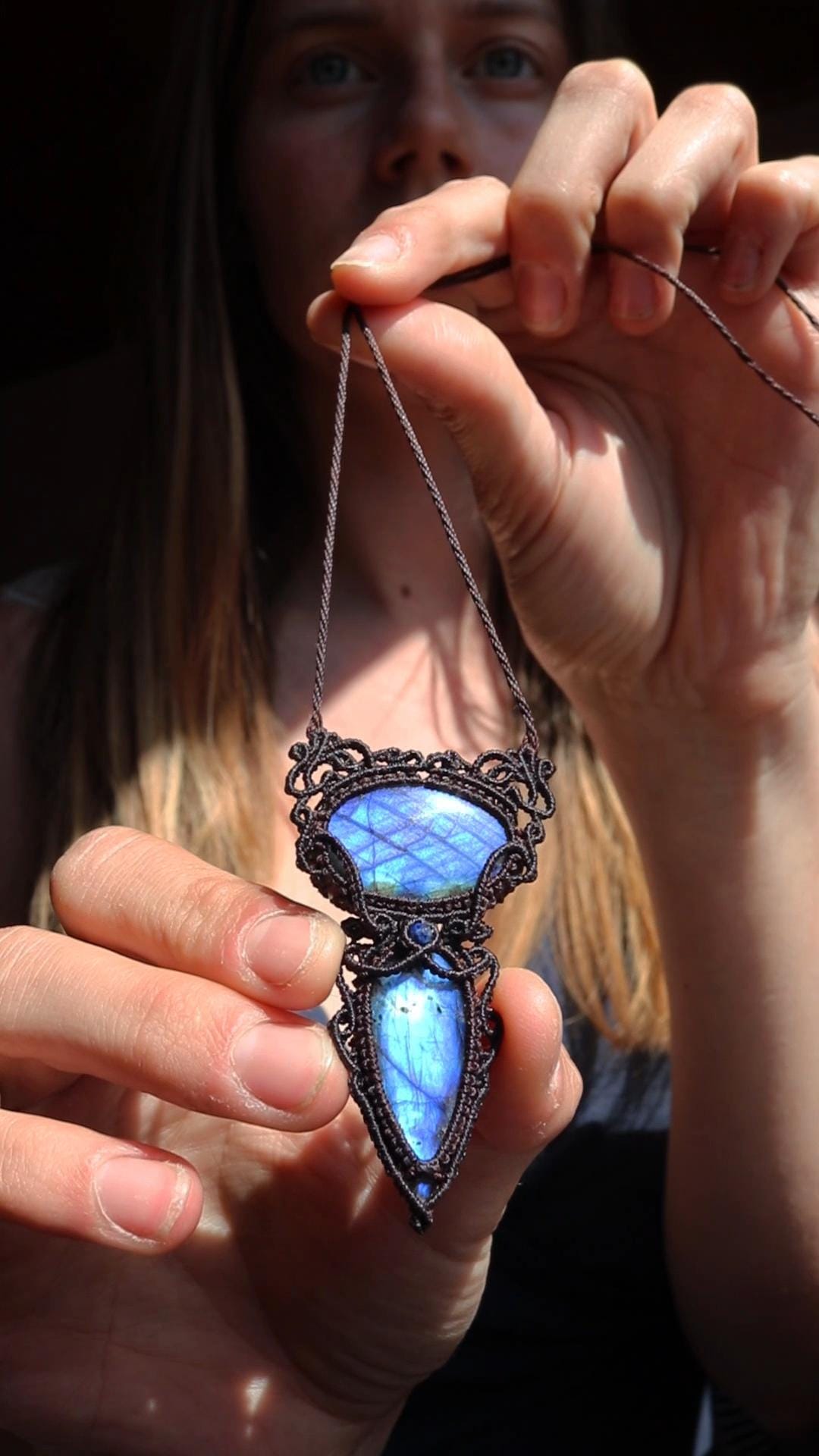 Pendentif double LABRADORITE bleu profond
