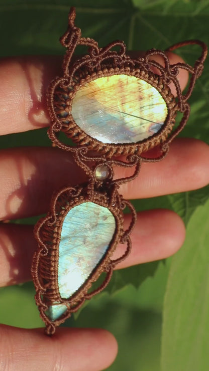 Elegant double labradorite pendant - golden sunset | Handmade Macrame Jewelry