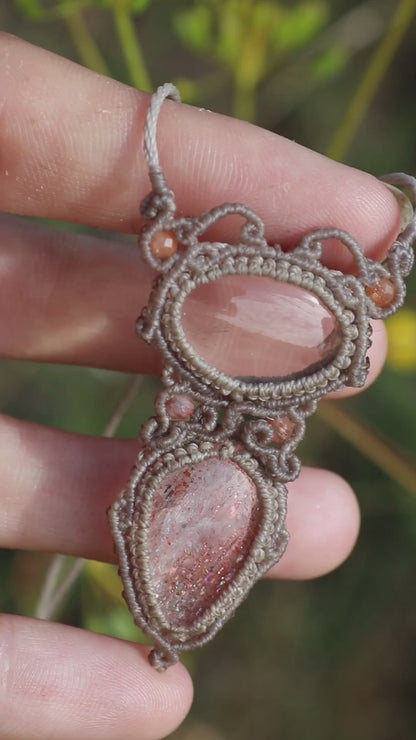 Delicate SUNSTONE and QUARTZ pendant