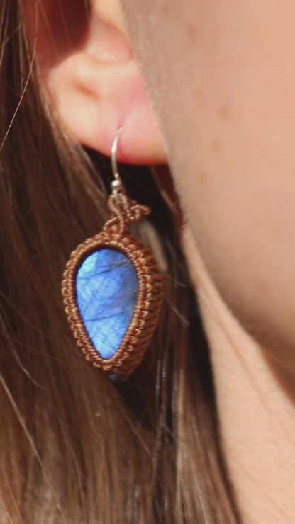 Dark blue labradorite earrings, timeless design, 925 silver