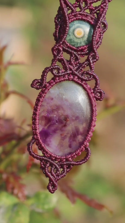 Pendentif en JASPE océanique et FLOURITE violette