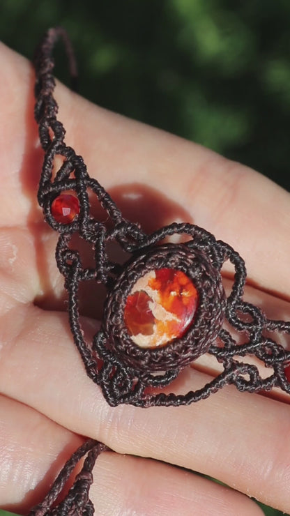Red fire opal choker with carnelian beads