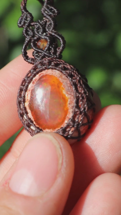 Pendentif mexicain grotte d'OPALE matrice avec perles de cornaline