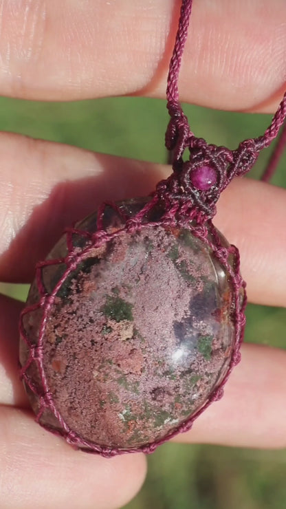 Lodolite/Garden Quartz pendant with natural ruby beads