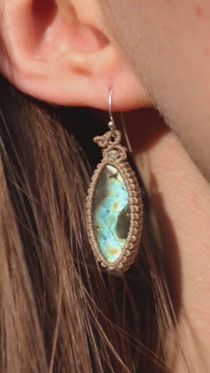 Flowing river sky blue labradorite earrings, 925 silver