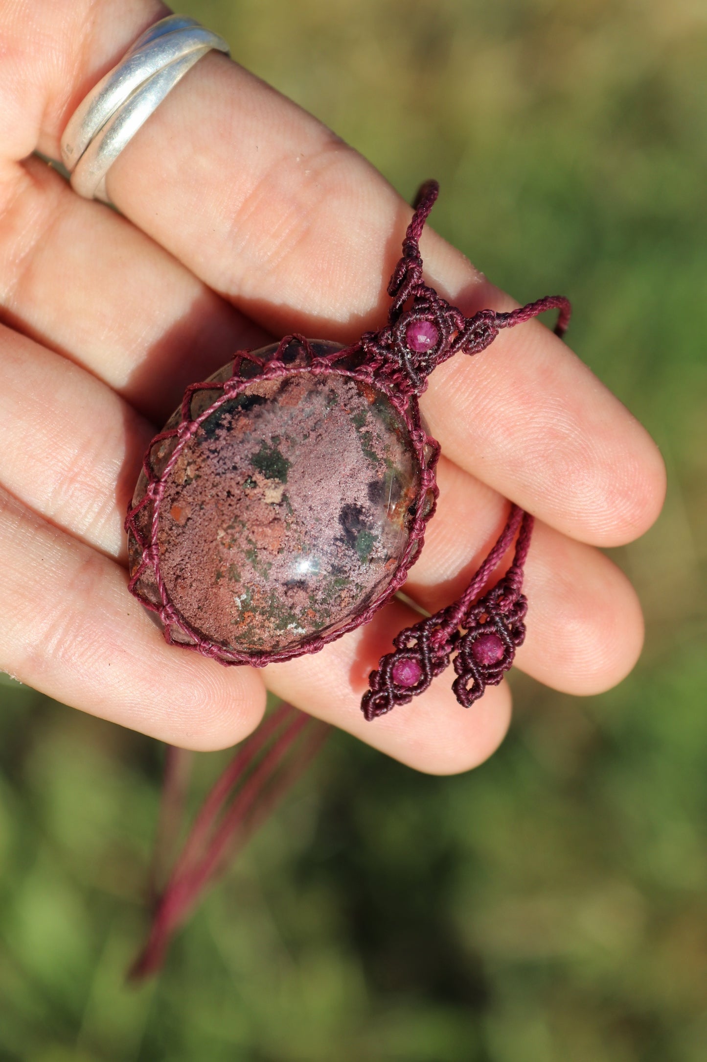 Lodolite/Garden Quartz pendant with natural ruby beads