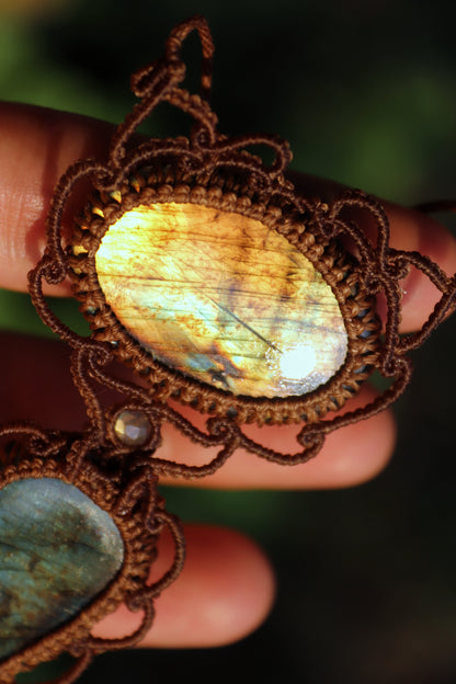 Elegant double labradorite pendant - golden sunset | Handmade Macrame Jewelry