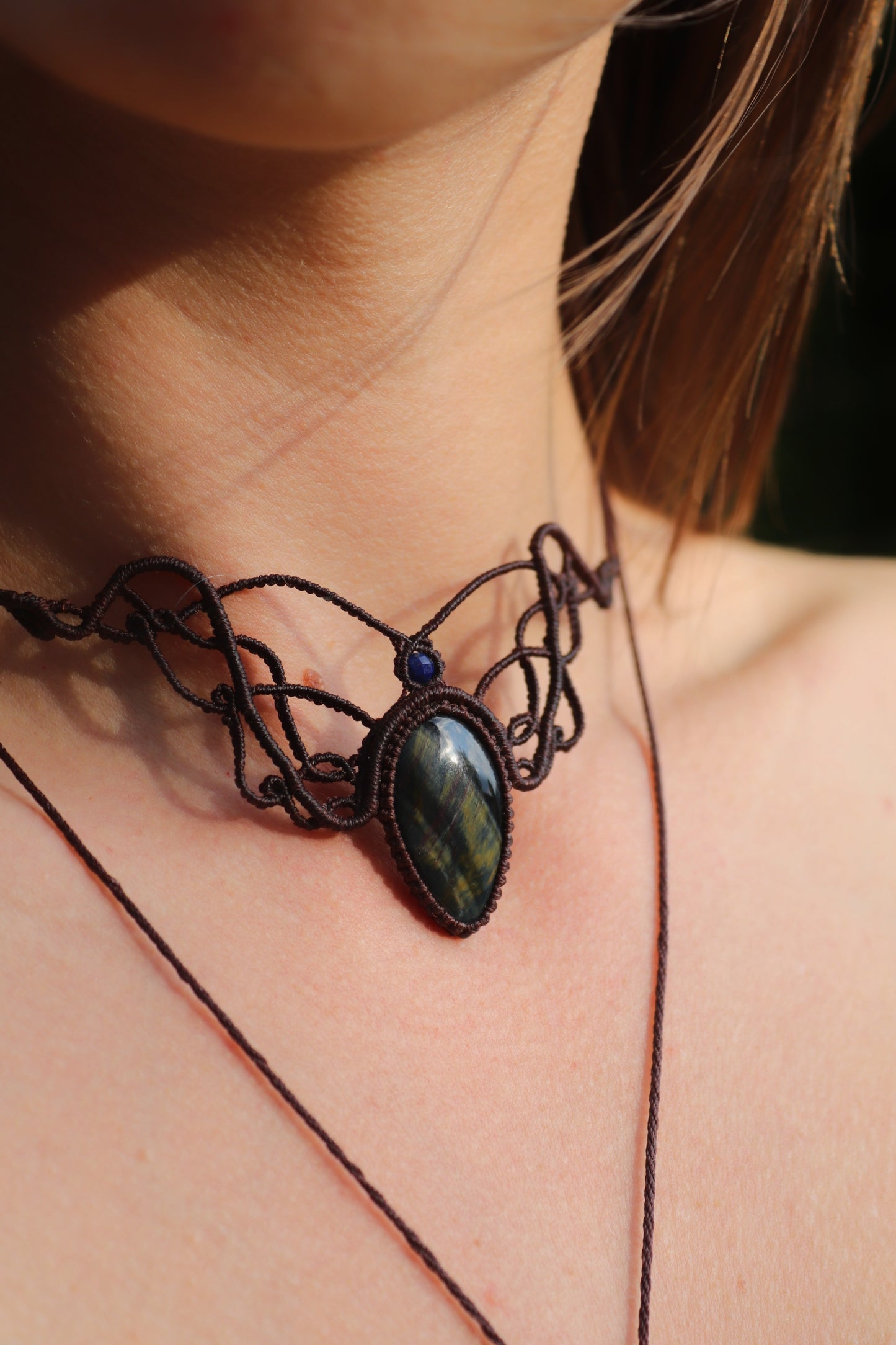 Blue Tigers eye choker with lapis lazuli beads