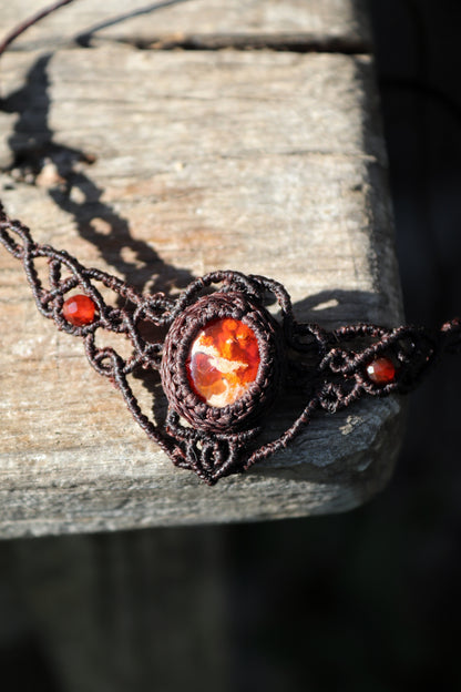 Red fire opal choker with carnelian beads