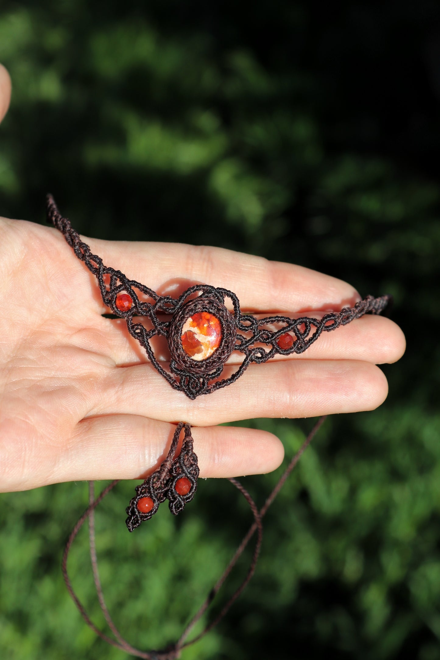 Red fire opal choker with carnelian beads