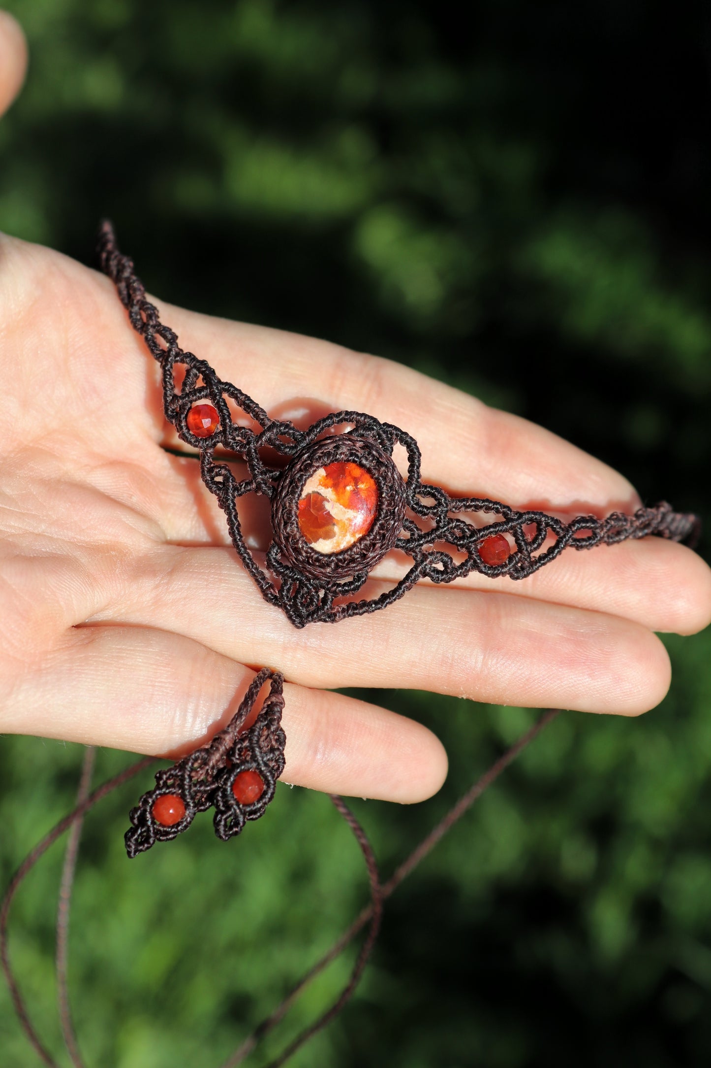 Red fire opal choker with carnelian beads