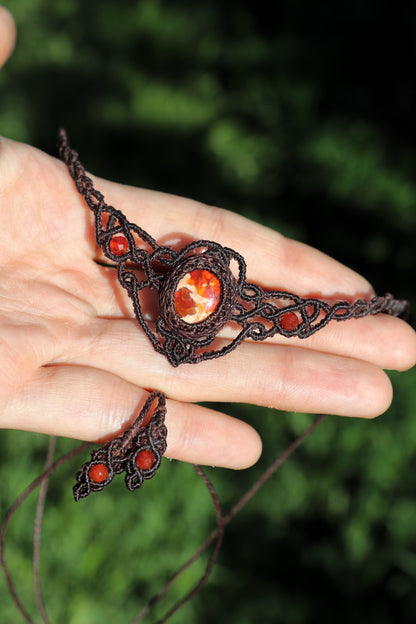 Red fire opal choker with carnelian beads