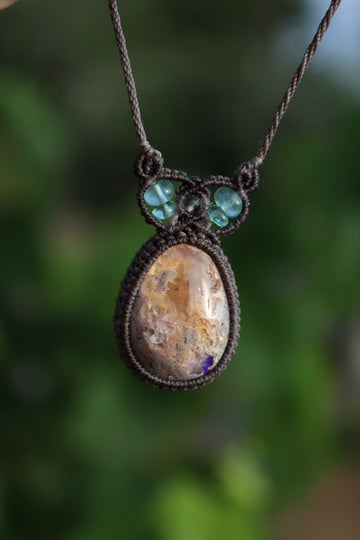 Green and purple Mexican opal pendant | Handmade Macrame Jewelry