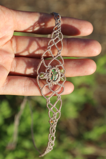 Green Mexican opal choker or headpiece/tiara | Handmade Macrame Jewelry