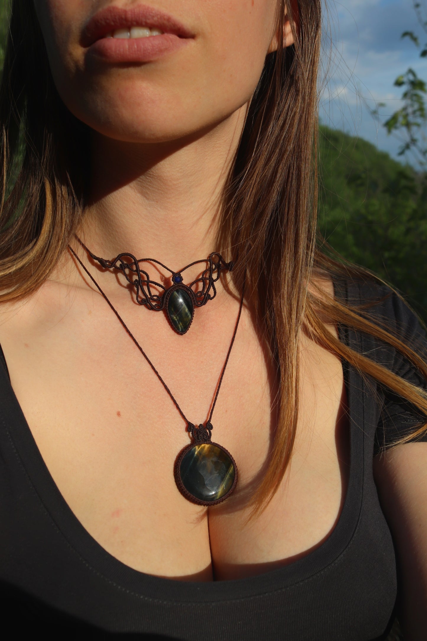 Blue Tigers eye choker with lapis lazuli beads