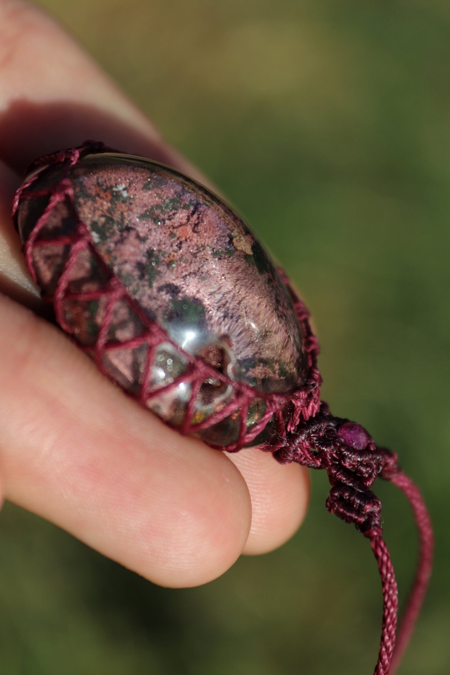 Lodolite/Garden Quartz pendant with natural ruby beads