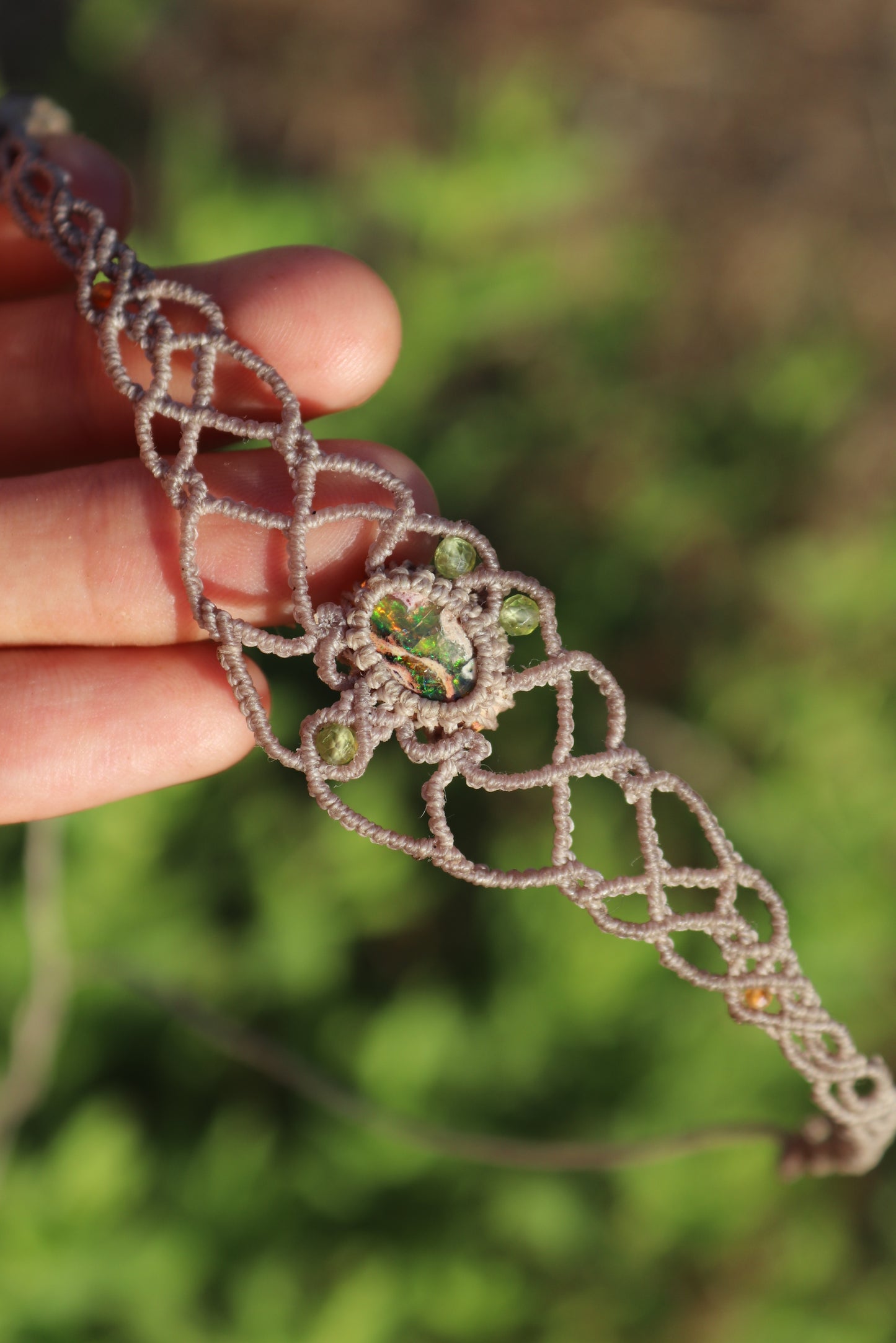 Green Mexican opal choker or headpiece/tiara | Handmade Macrame Jewelry
