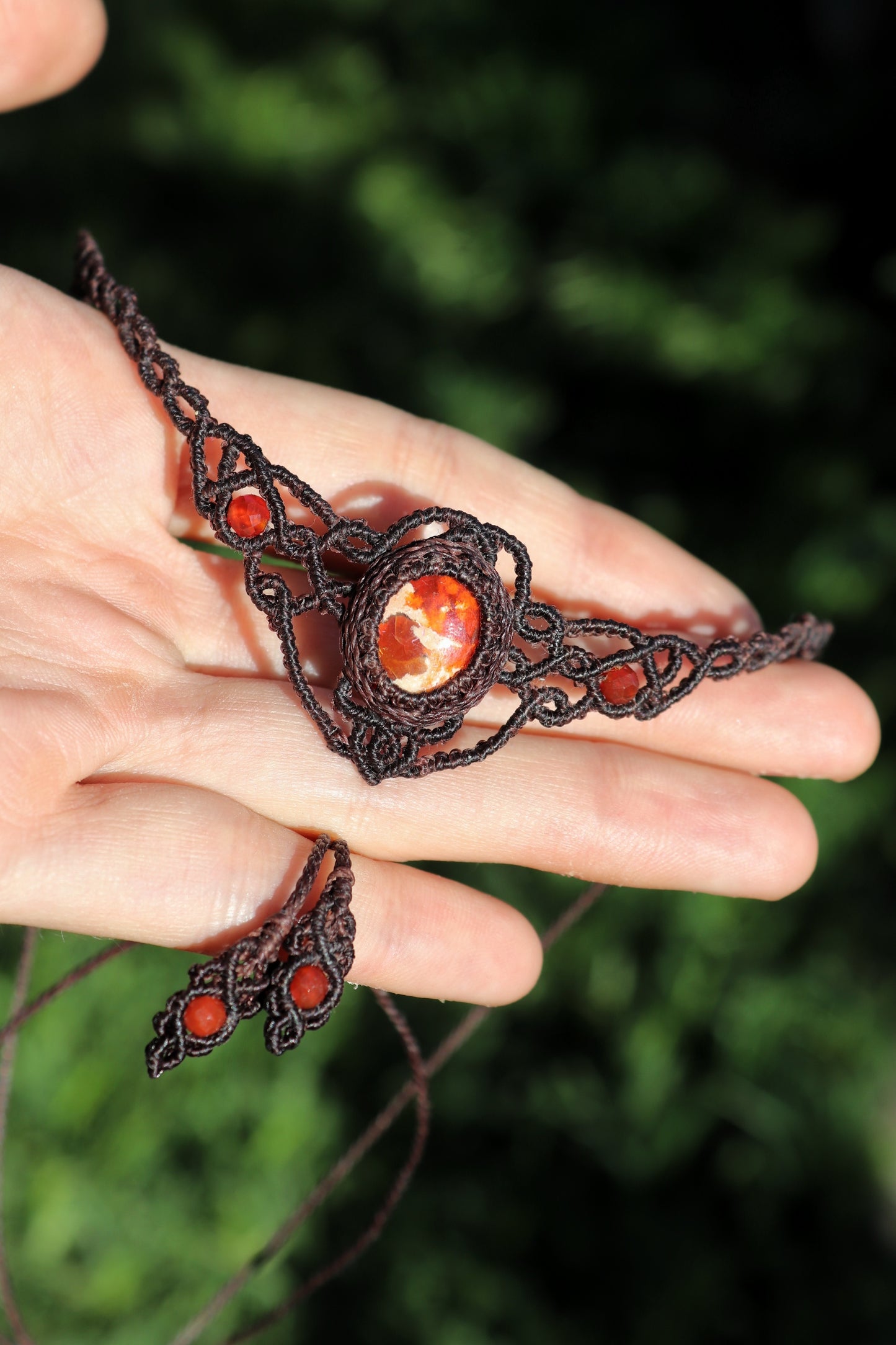 Red fire opal choker with carnelian beads