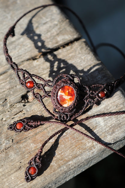 Red fire opal choker with carnelian beads