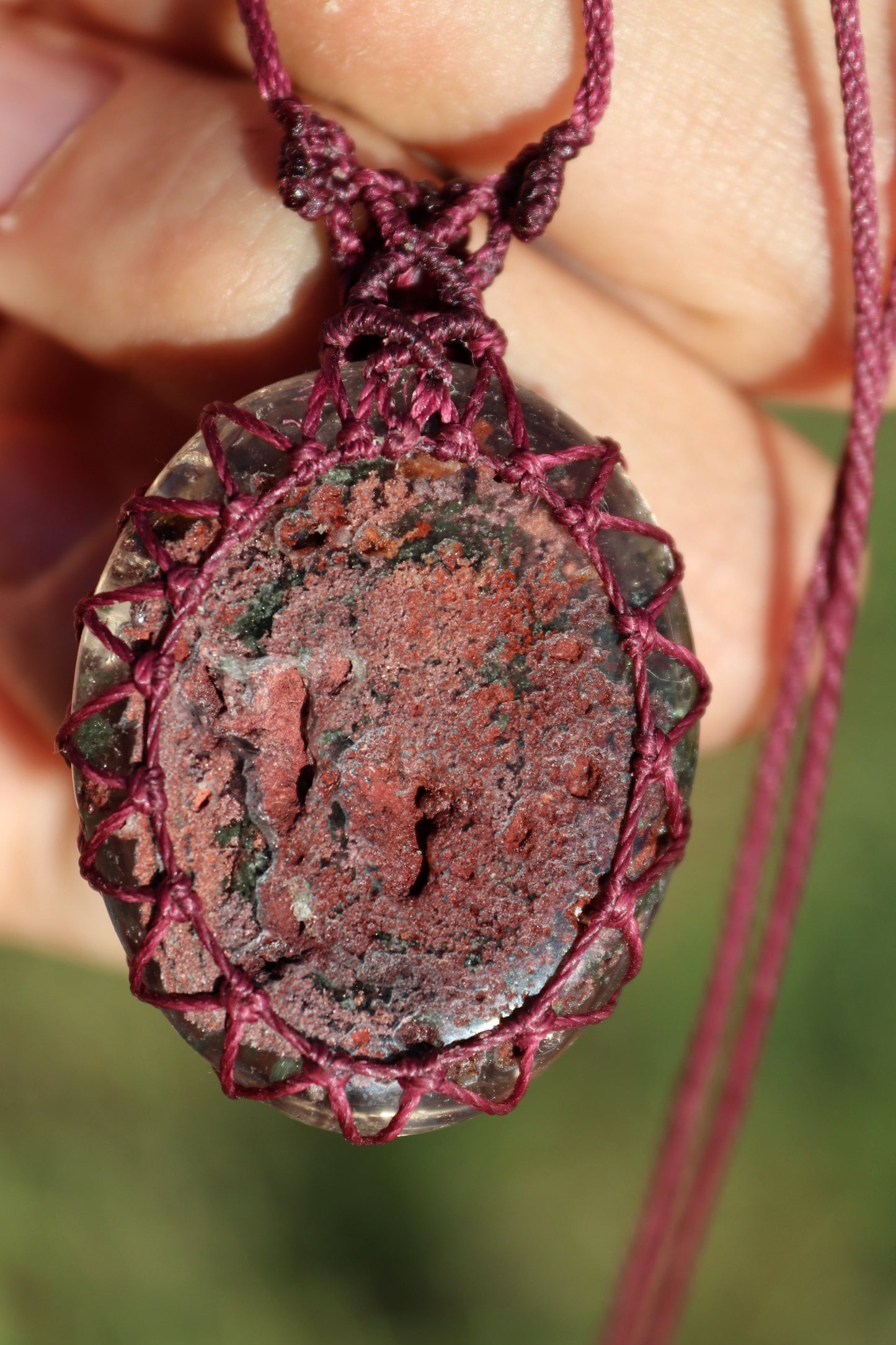 Lodolite/Garden Quartz pendant with natural ruby beads